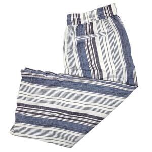 beachlunchlounge Pants Women's Small Blue Stripe Drawstring Linen Capri Coastal